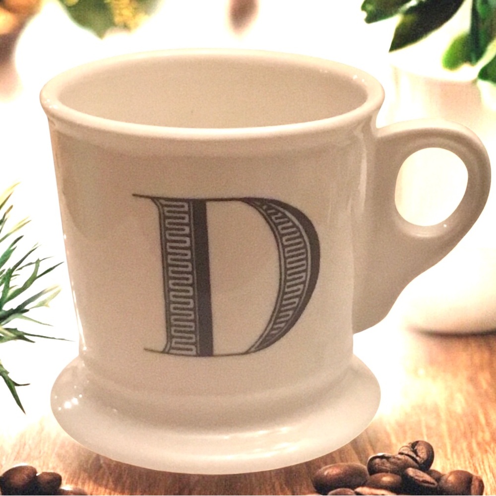 Anthropologie D Initial Mug Monogram Barber White Ceramic 14 oz. Cup